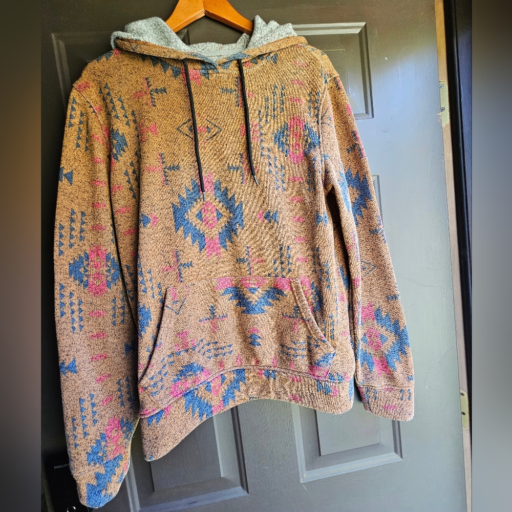 Brooklyn Cloth medium orange with blue and red pattern hoodie